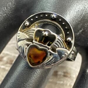Size 8 Adjustable Claddagh Ring Unique Cairngorm Look Stone Celtic Irish